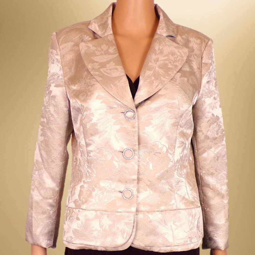 DANILLO size 6 champagne satin blazer embossed floral pattern 100% polyester
